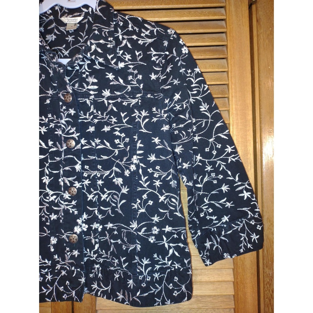 Christopher & Banks Floral Embroidered Cotton Denim Jacket Black White - Med‎ - Picture 6 of 12